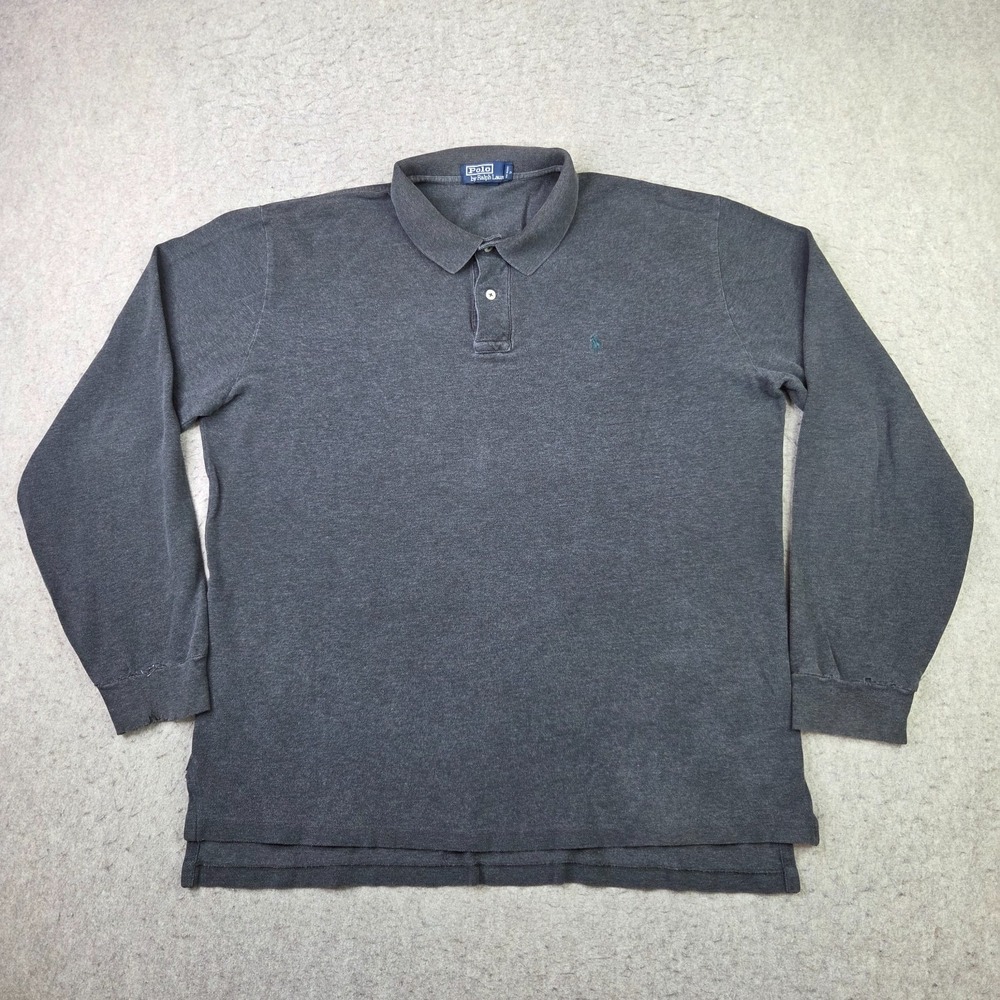 Polo Ralph Lauren Polo Shirt Mens XL Gray Long Sleeve Preppy Distressed